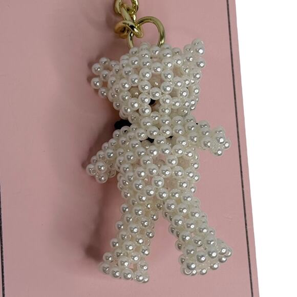BcbGeneration Teddy Bear Bag Charm Pearls White Black Bow Handbag Key Ring New - Picture 4 of 9